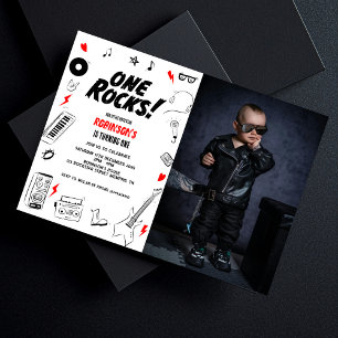 Invitation One Rocks noir blanc Rockstar 1er anniversaire Pho