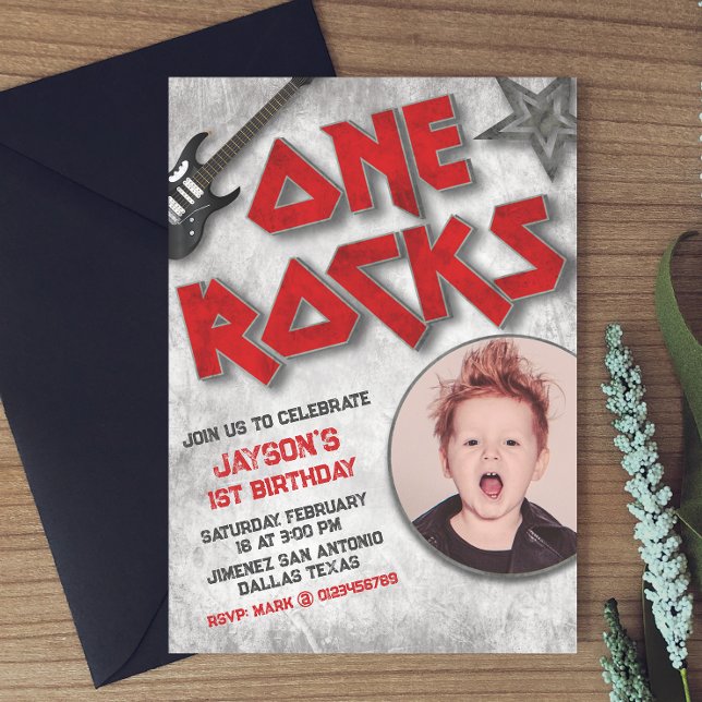 Invitation One Rocks - Une année fêtée avec photo (Créateur téléchargé)