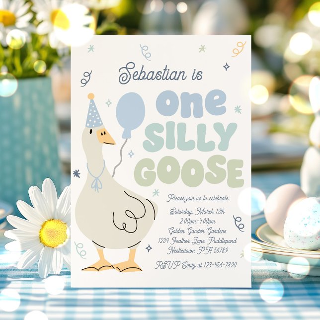 Invitation One Silly Goose 1er Anniversaire fête Printemps An (Créateur téléchargé)