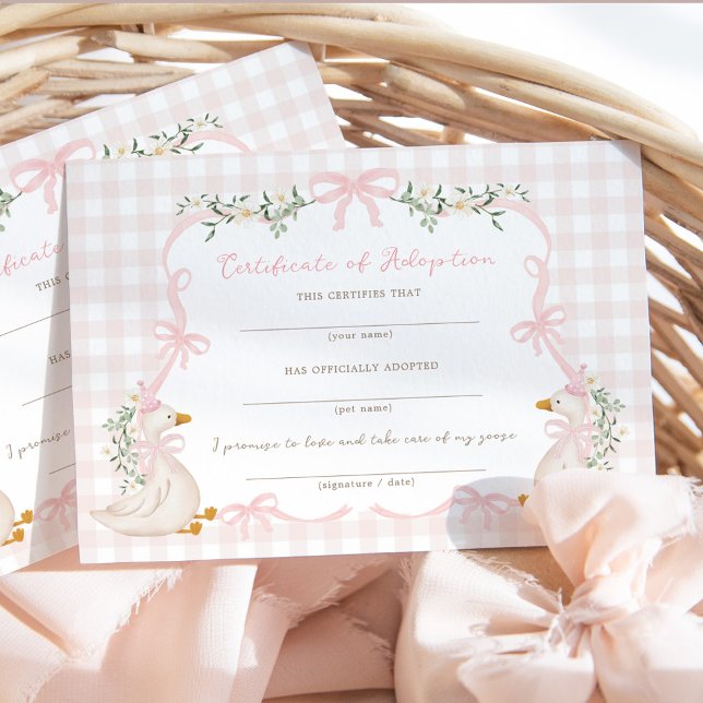 Invitation One Silly Goose: Certificate of Adoption Card (Créateur téléchargé)