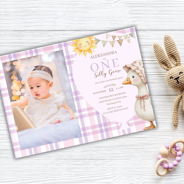 Invitation One Silly Goose Girl 1st Birthday Party Photo (Créateur téléchargé)