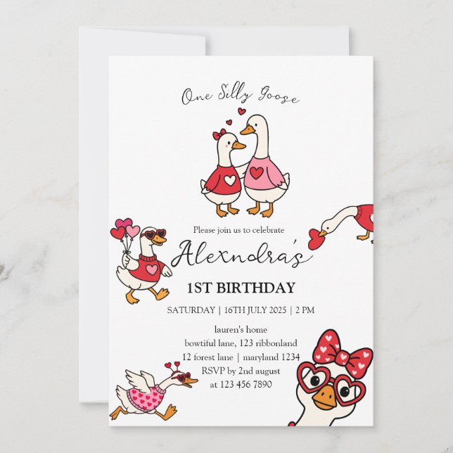 Invitation One Silly Goose Valentine 1st Birthday  (Devant)