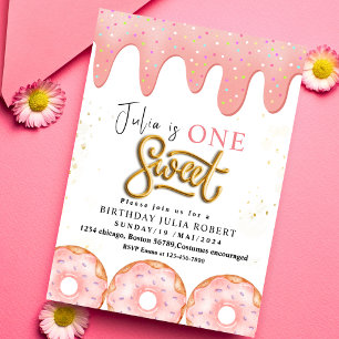 Invitation One Sweet 1nd Donut crème rose Anniversaire