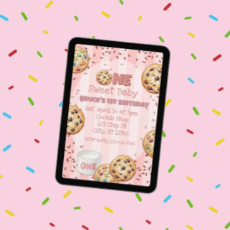 Invitation One Sweet Baby, Pink Cookie 1st birthday