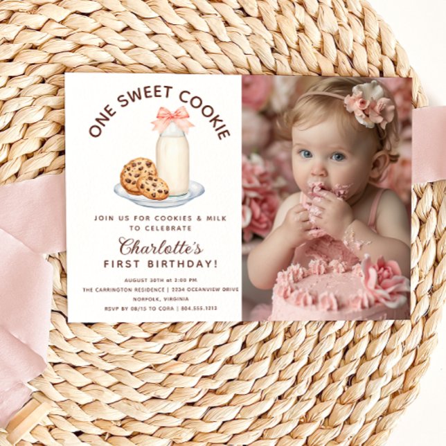 Invitation One Sweet Cookie Photo Girl Premier anniversaire (One Sweet Cookie First Birthday Photo Invitation )