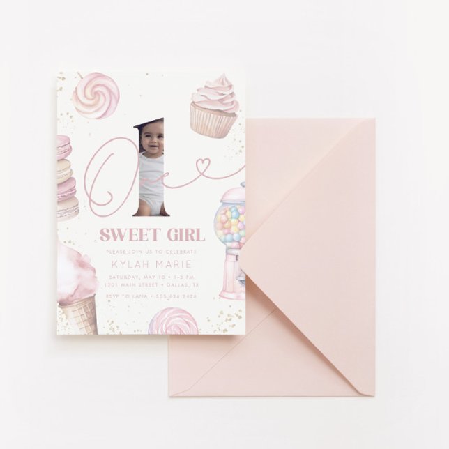 Invitation One Sweet Girl Pastel Candy 1er anniversaire (Créateur téléchargé)