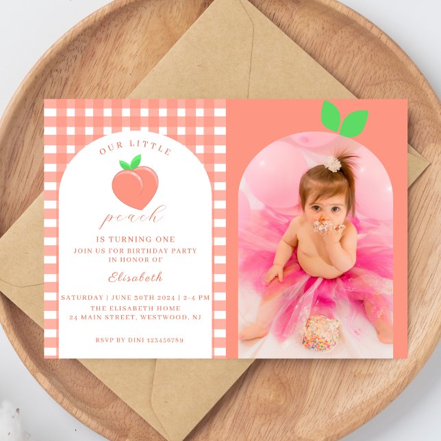 Invitation One Sweet Peach First Birthday Photo (Créateur téléchargé)