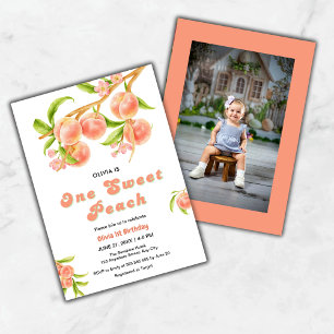 Invitation One Sweet Peach Fruit Photo 1er anniversaire