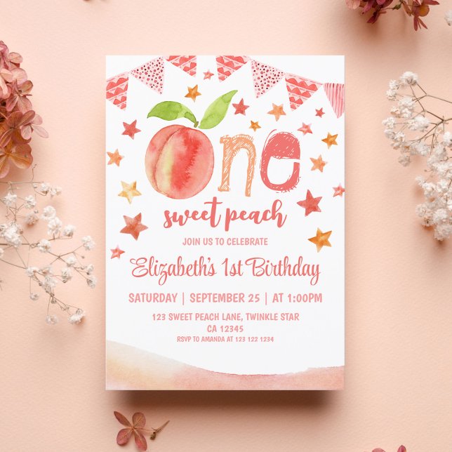 Invitation One Sweet Peach Girl 1er anniversaire (Créateur téléchargé)