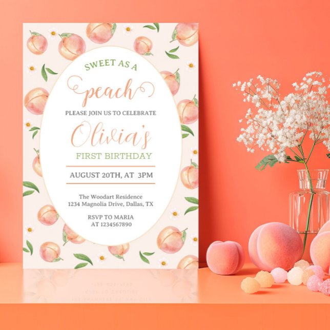 Invitation One Sweet Peach Girl 1er anniversaire (Créateur téléchargé)