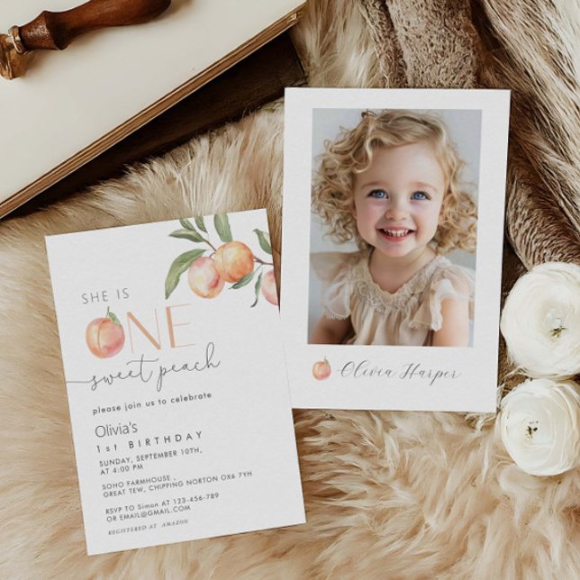 Invitation One Sweet Peach Girl 1er anniversaire (Créateur téléchargé)