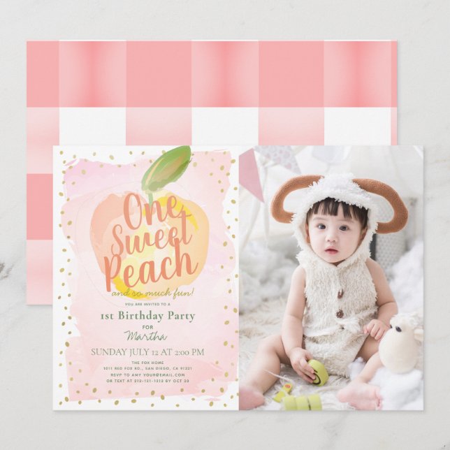 Invitation One Sweet Peach Pink Girl Photo 1er anniversaire (Devant / Derrière)