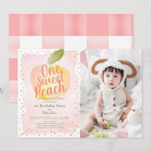 Invitation One Sweet Peach Pink Girl Photo 1er anniversaire
