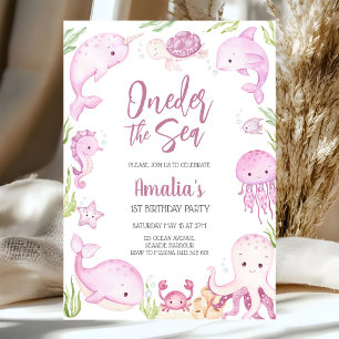 Invitation Oneder la mer Animaux de l'océan 1er Anniversaire