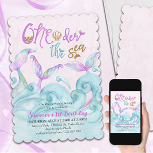 Invitation Oneder la Mer Little Mermaid 1er Anniversaire