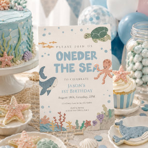 Invitation Oneder la mer Mignon aquarelle Garçon bleu 1er
