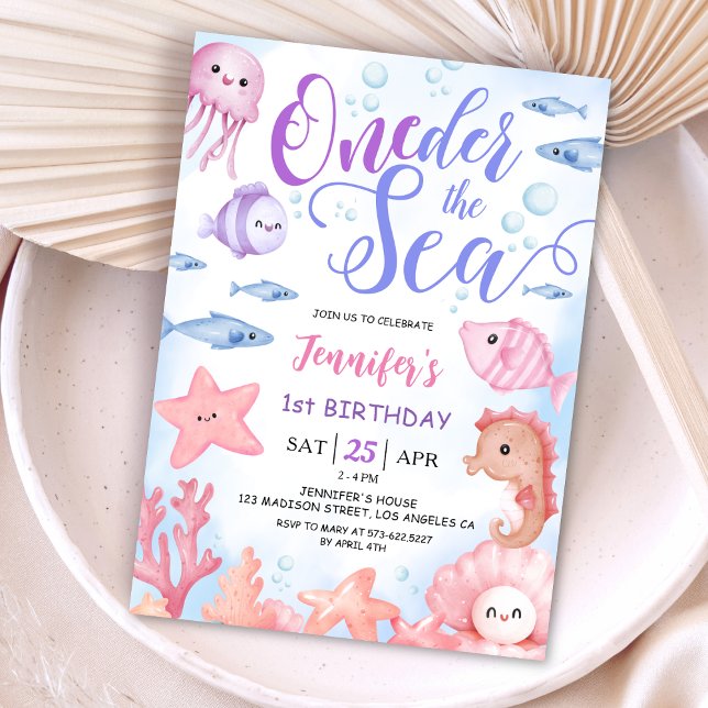 Invitation ONEder The Sea ! 1er anniversaire bébé fille migno (Créateur téléchargé)
