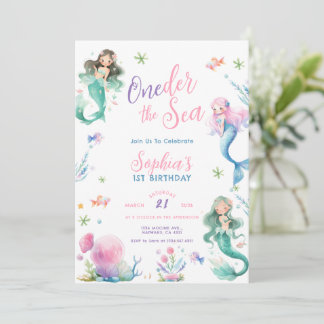 Invitation ONEder the Sea Little Mermaid First Birthday