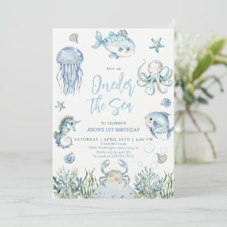 Invitation Oneder the Sea Ocean Animals Boy 1st Birthday 