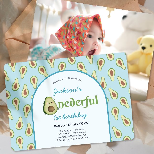 Invitation Onederder Avocado 1st Birthday Party Photo (Onederful Avocado 1st Birthday Party Photo Invitation)