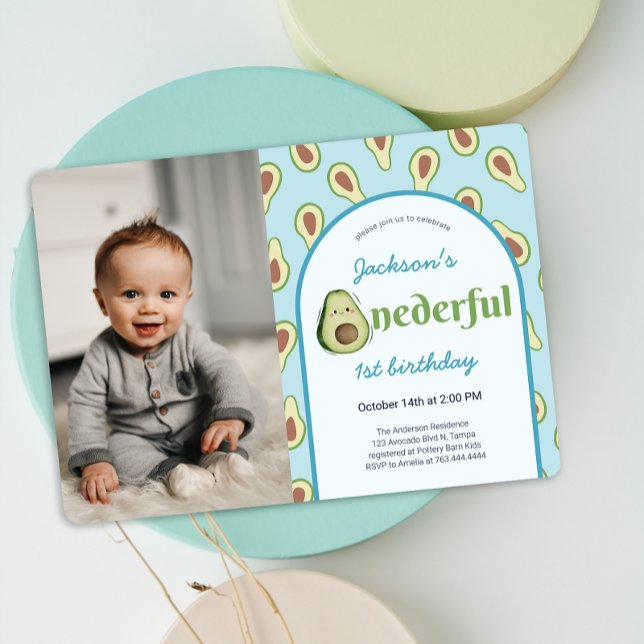 Invitation Onederder Avocado 1st Birthday Party Photo (Onederful Avocado 1st Birthday Party Photo Invitation)