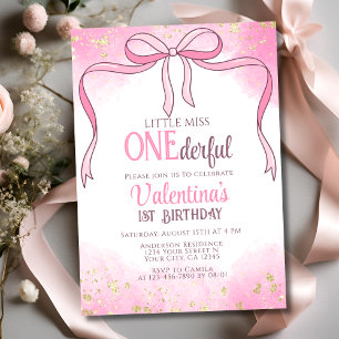 Invitation Onederful Coquette Pink Bow Parties scintillant 1e