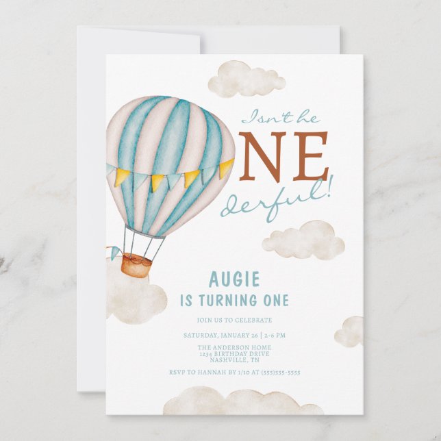 Invitation ONEderful Hot Air Balloon 1er anniversaire (Devant)