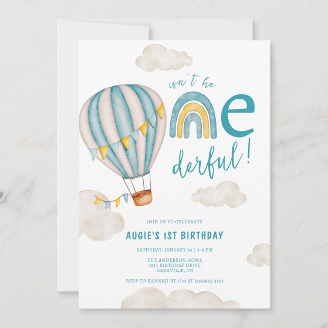 Invitation ONEderful Hot Air Balloon Boho premier anniversair (Devant)