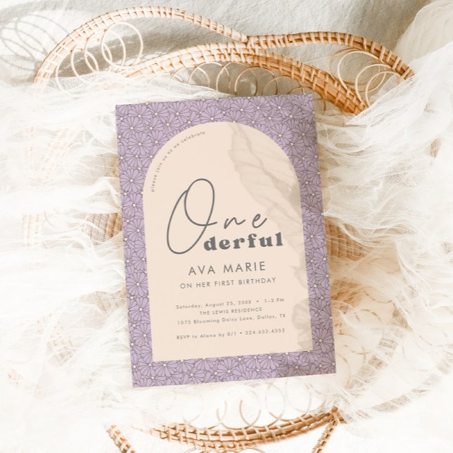 Invitation Onederful Retro Daisy Girls Purple 1er anniversair (Créateur téléchargé)