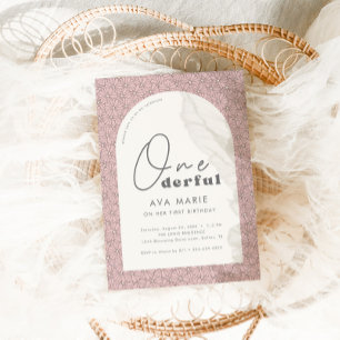 Invitation Onederful Retro Daisy Girls rose 1er anniversaire