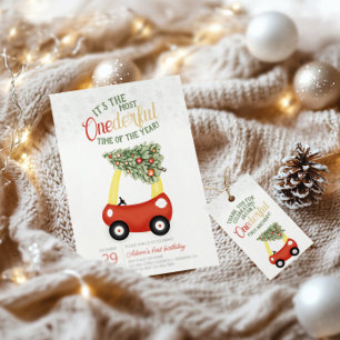 Invitation ONEderful Time Of The Year Voiture rouge 1er anniv