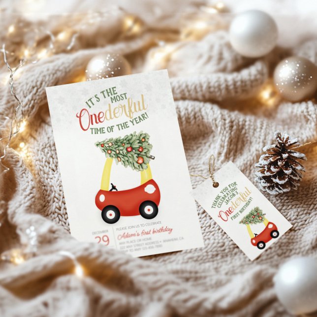 Invitation ONEderful Time Of The Year Voiture rouge 1er anniv (Créateur téléchargé)