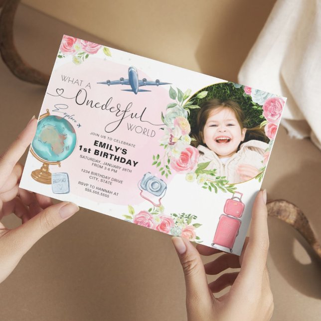 Invitation ONEderful World Photo Girls 1st Birthday Party (Créateur téléchargé)
