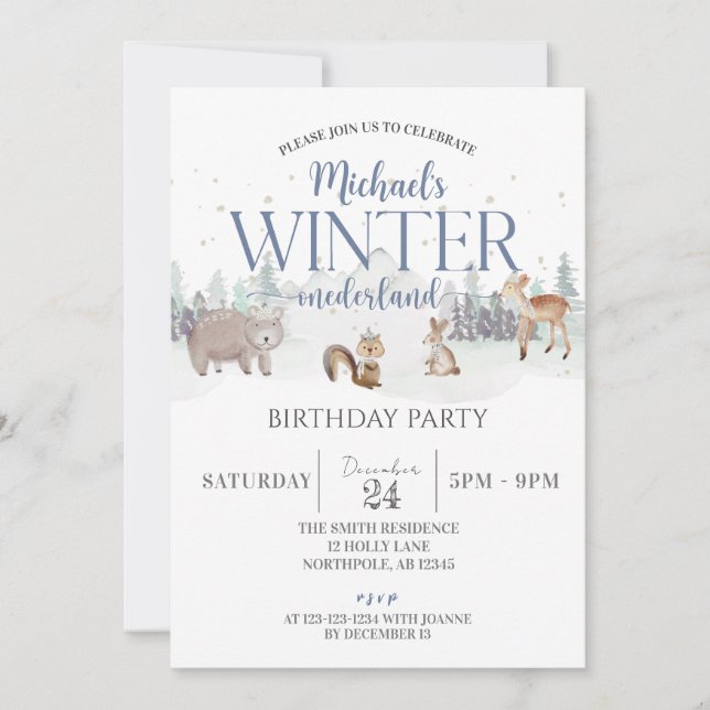 Invitation Onederland d'hiver Anniversaire, Animal 1er Annive (Devant)