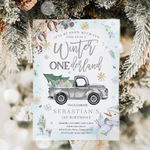 Invitation ONEderland d'hiver Camion d'hiver argenté Bonhomme