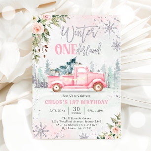 Invitation ONEderland d'hiver Camion Rose Fille 1er Anniversa