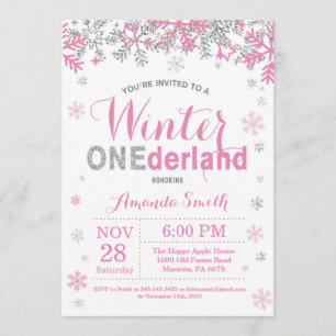 Invitation Onederland Pink Silver Girl 1er anniversaire