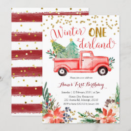 Invitation Onederland Red Christmas Truck Anniversaire