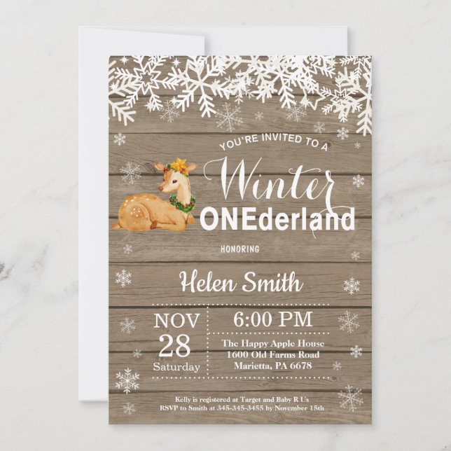 Invitation Onederland Rustic Deer 1er anniversaire (Devant)