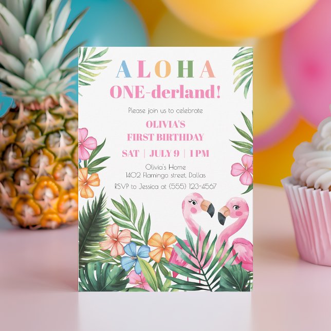 Invitation Onederland Summer Tropical Girl 1er anniversaire f (Onederland Summer Tropical Girl 1st Birthday Party Invitation)