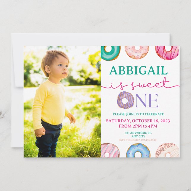 Invitation Ono Sweet Donut 1er Anniversaire Photo (Devant)
