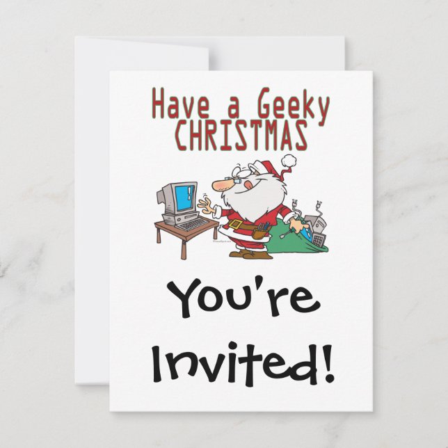 Invitation ont geeky noël père Noël informatique tech (Devant)