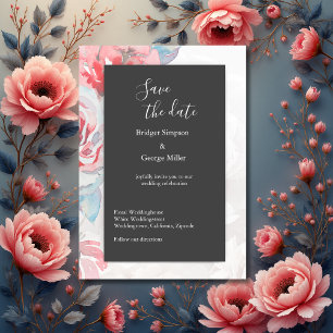 Invitation onyx noir rose d'aquarelle florale sécurité de la