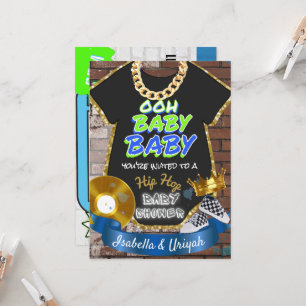 Invitation Ooh Baby Baby Hip Hop Bleu et Vert Rétro