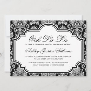 Invitation Ooh La La Black Et White Damask Fête des mariées I