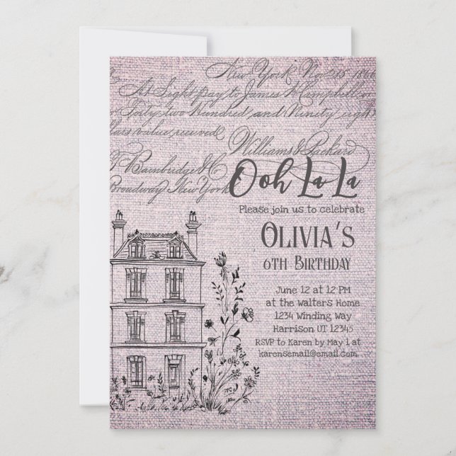 Invitation Ooh La La French Floral Paris Party (Devant)