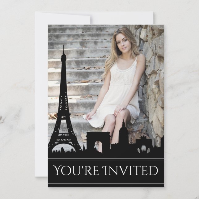 Invitation Ooh La La Paris Skyline Photo Anniversaire (Devant)