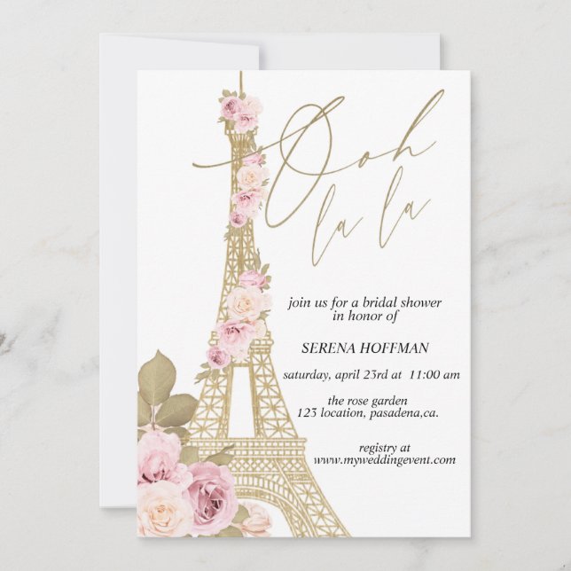 Invitation Ooh La La, Thème Paris, Fête des mariées, Tour Eif (Devant)