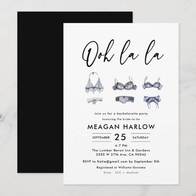 Invitation Ooh La Lingerie Douche Bachelorette Party (Devant / Derrière)
