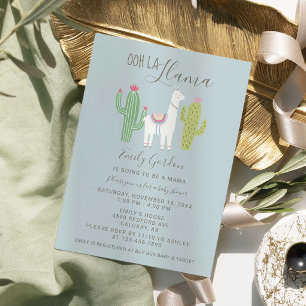 Invitation Ooh La Llama Baby shower mignon bleu & brun simple